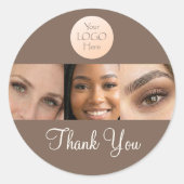 Mocha Brown Script Logo Foto Wimpern Danke Runder Aufkleber (Vorderseite)