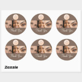 Mocha Brown Script Logo Foto Wimpern Danke Runder Aufkleber (Blatt)