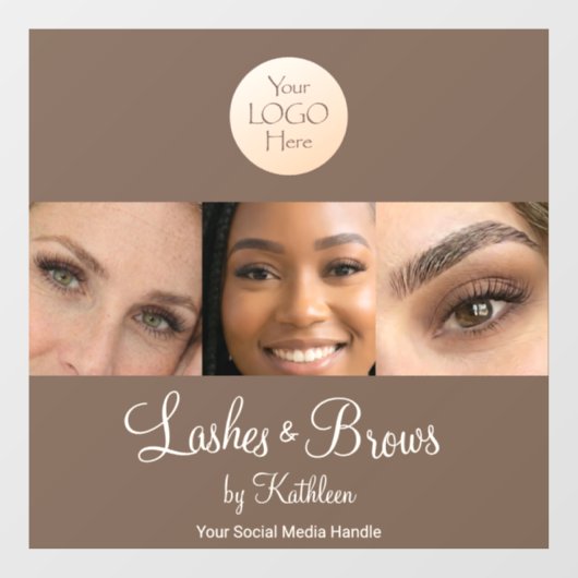 Mocha Brown Script Logo Photo Lashes Brows Studio Fensteraufkleber (Blatt)