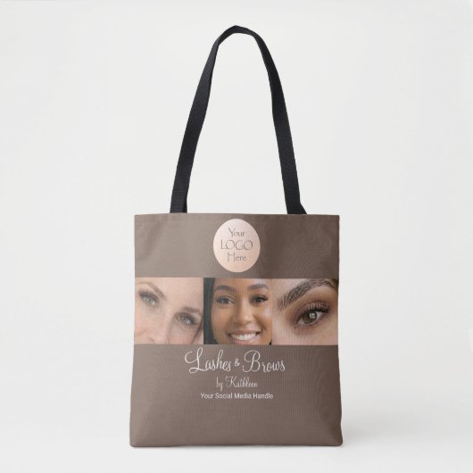 Mocha Brown Script Logo Photo Lashes Brows Studio Tasche (Vorderseite)