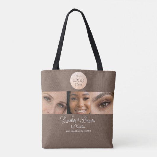 Mocha Brown Script Logo Photo Lashes Brows Studio Tasche (Rückseite)