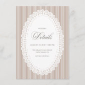 Mocha Brown Stripe Lace Doily Wedding Details Begleitkarte (Vorderseite)