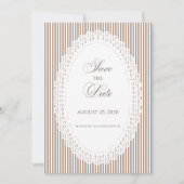 Mocha Brown Stripe Lace Doily Wedding Save The Date (Vorderseite)