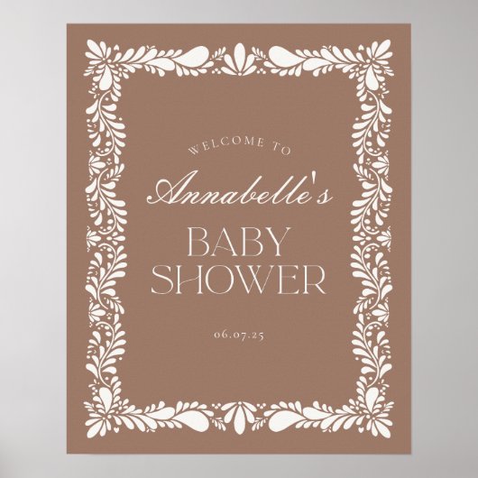 Mocha Brown Talavera Fiesta Baby Dusche Willkommen Poster (Vorne)