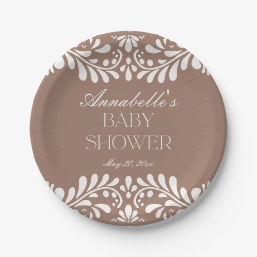 Mocha Brown Talavera Spanish Fiesta Baby Shower Pappteller (Vorderseite)