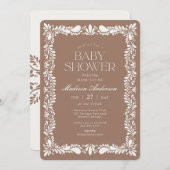 Mocha Brown Talavera Tile Fiesta Babydusche Einladung (Vorne/Hinten)