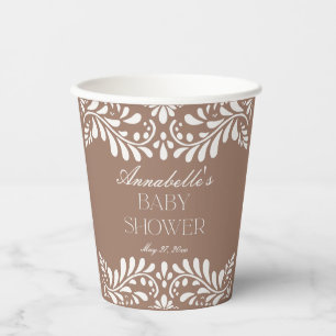 Mocha Brown Talavera Tile Fiesta Babydusche Pappbecher