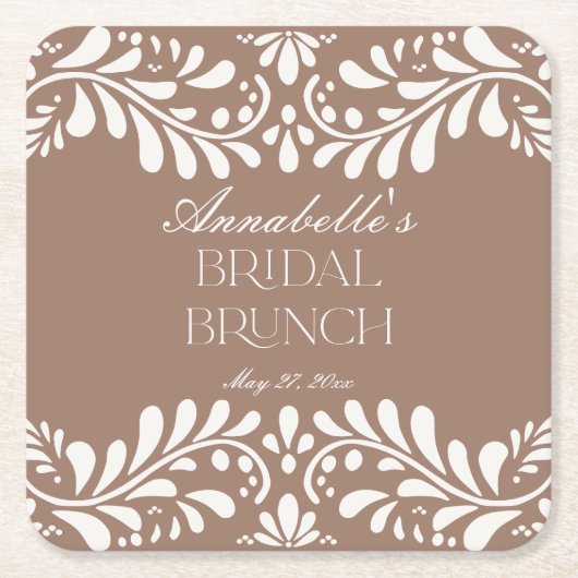 Mocha Brown Talavera Tile Fiesta Bridal Brunch Rechteckiger Pappuntersetzer (Vorderseite)