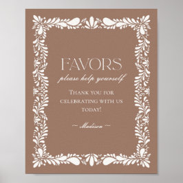 Mocha Brown Talavera Tile Fiesta Favors Zeichen Poster