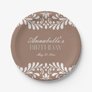 Mocha Brown Talavera Tile Fiesta Geburtstag Pappteller