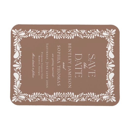 Mocha Brown Talavera Tile Fiesta Save the Date Magnet (Horizontal)
