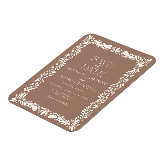Mocha Brown Talavera Tile Fiesta Save the Date Magnet (Linke Seite)