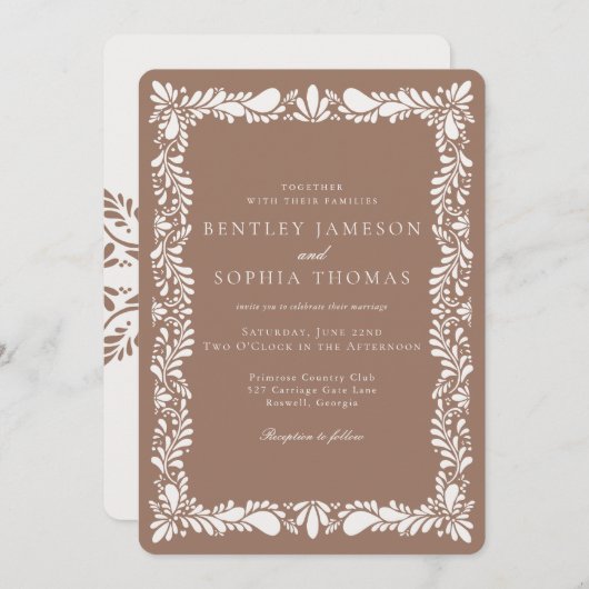 Mocha Brown Talavera Tile Fiesta Wedding Einladung (Vorne/Hinten)