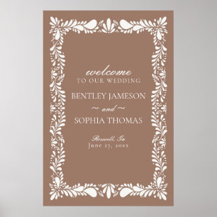 Mocha Brown Talavera Tile Fiesta Wedding Willkomme Poster