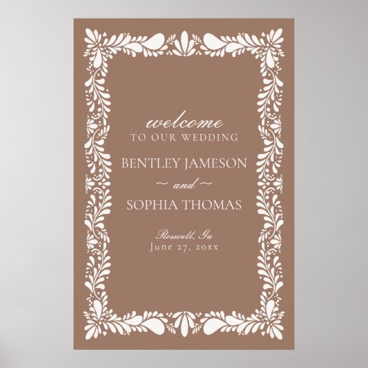 Mocha Brown Talavera Tile Fiesta Wedding Willkomme Poster (Vorne)