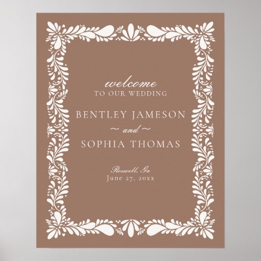 Mocha Brown Talavera Tile Fiesta Wedding Willkomme Poster (Vorne)