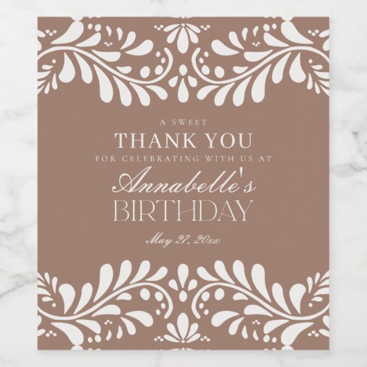 Mocha Brown Talavera Tile Spanish Fiesta Geburtsta Weinetikett (Einzelnes Label)