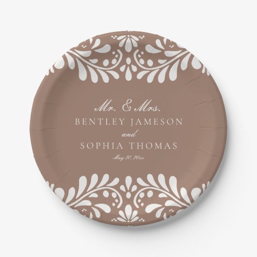 Mocha Brown Talavera Tile Spanish Fiesta Wedding Pappteller (Vorderseite)