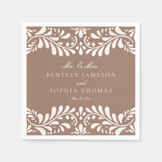 Mocha Brown Talavera Tile Spanish Fiesta Wedding Serviette (Vorderseite)