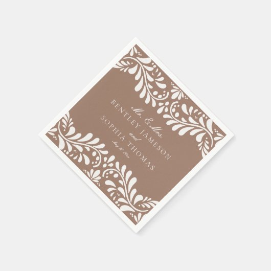 Mocha Brown Talavera Tile Spanish Fiesta Wedding Serviette (Ecke)