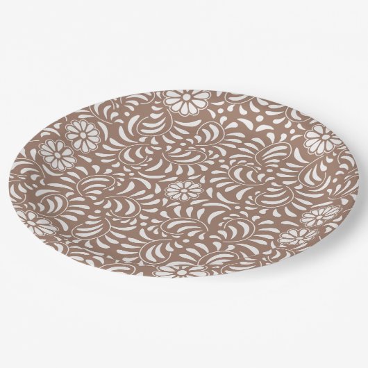 Mocha Brown Talavera Tile Spanish Style Fiesta Pappteller (Schrägansicht)