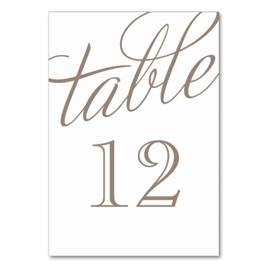 Mocha Brown und White Elegante Script-Tischnummern Tischnummer (Vorderseite)