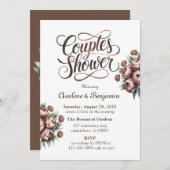 Mocha Brown Watercolor Peonies Couples Dusche Einladung (Vorne/Hinten)