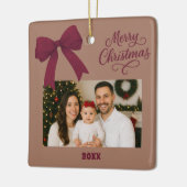 Mocha burgundy bow Christmas Foto Keramikornament (Links)