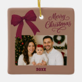 Mocha burgundy bow Christmas Foto Keramikornament (Vorderseite)