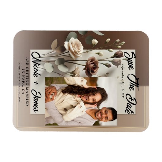 Mocha Café Au Lait Brown Neutral Floral Rett Date Magnet (Horizontal)