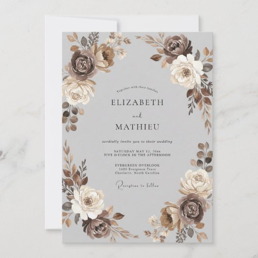 Mocha Champagner Pfingstrosen-Hochzeit Einladung (Vorderseite)