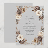 Mocha Champagner Pfingstrosen-Hochzeit Einladung (Vorne/Hinten)