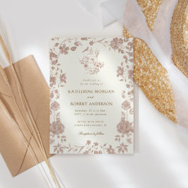 Mocha Chinoiserie Vintage Blumenhochzeit Einladung