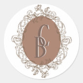 Mocha Chocolate Mousse Rokoko Wedding Monogram Runder Aufkleber (Vorderseite)
