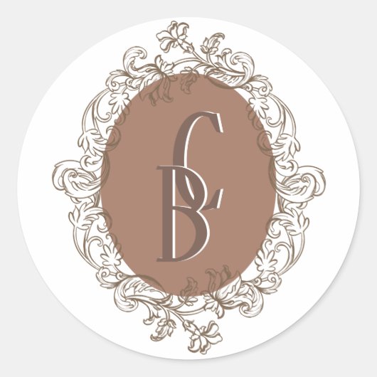 Mocha Chocolate Mousse Rokoko Wedding Monogram Runder Aufkleber (Vorderseite)