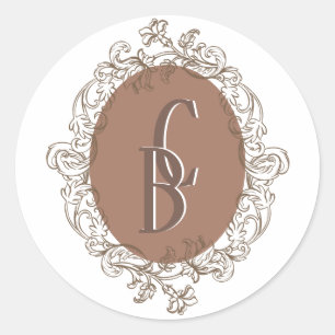 Mocha Chocolate Mousse Rokoko Wedding Monogram Runder Aufkleber