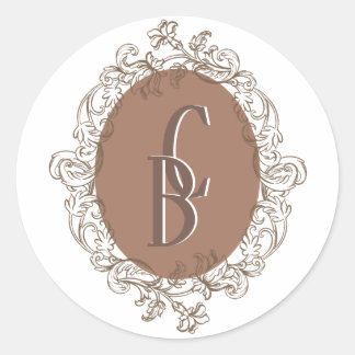 Mocha Chocolate Mousse Rokoko Wedding Monogram Runder Aufkleber