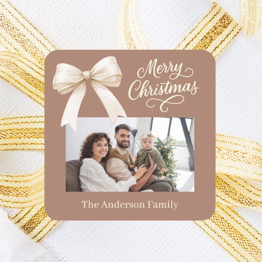 Mocha-Coffeeshuskript Weihnachten Foto Quadratischer Aufkleber