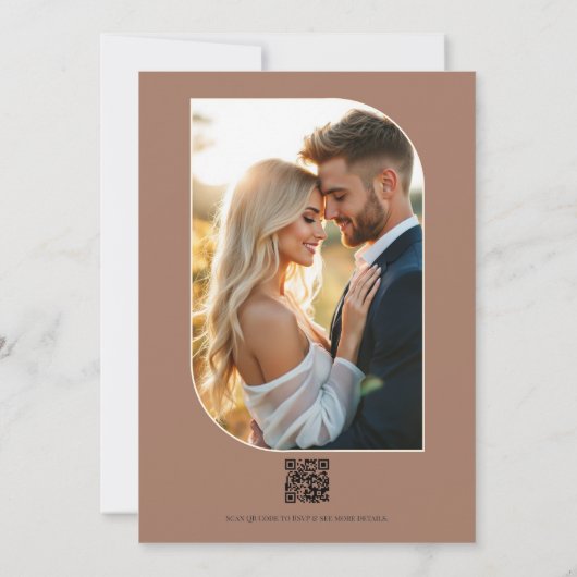 Mocha, Cream & Dusty Rose Floral Wedding QR Code Einladung (Rückseite)