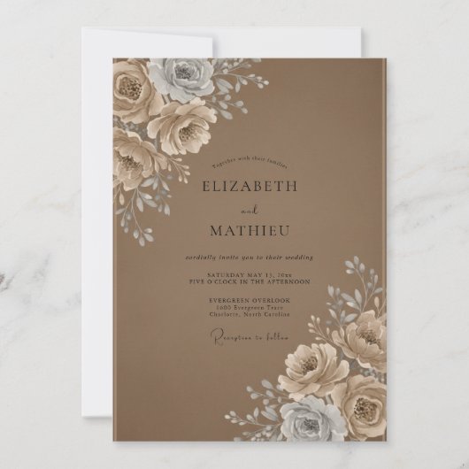 Mocha Cream Rose Hochzeit Einladung (Vorderseite)