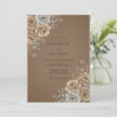 Mocha Cream Rose Hochzeit Einladung (Stehend Vorderseite)