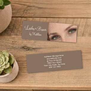 Mocha Cream Script Foto Wimpern und Augenbrauen Mini Visitenkarte