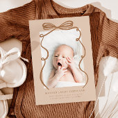 Mocha Doodle Bow Frame Birth Announcement Foto Ankündigung