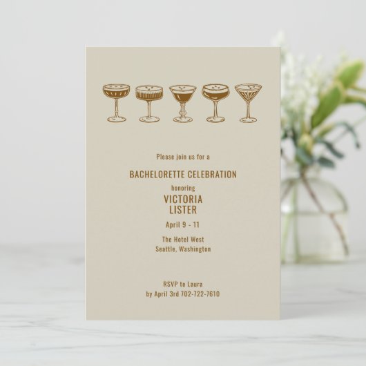Mocha Espresso Martini Bachelorette w/QR Code Einladung (Stehend Vorderseite)