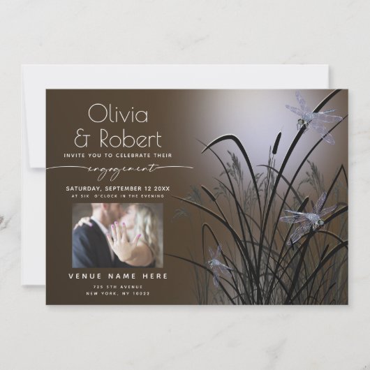 Mocha Glow Verlobung Moonlight Dragonfly Einladung (Vorderseite)