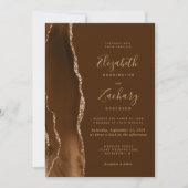 Mocha Gold Agate Brown QR Code Wedding Einladung (Vorderseite)