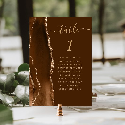 Mocha Gold Agate Brown Wedding Tischnummer