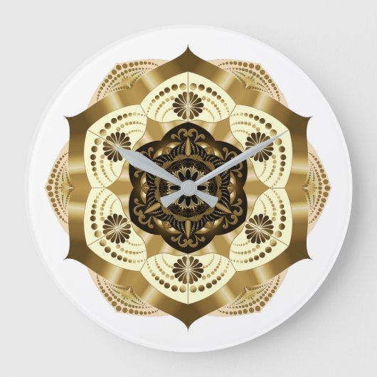 Mocha Gold Mandala Große Wanduhr (Vorderseite)
