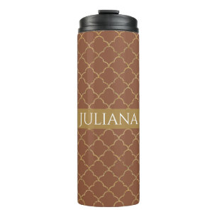 Mocha Gold Quatrefoil Personalisiert Thermosbecher