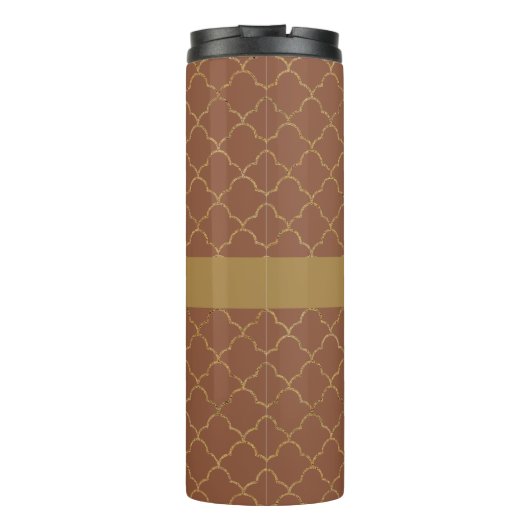 Mocha Gold Quatrefoil Personalisiert Thermosbecher (Rückseite)